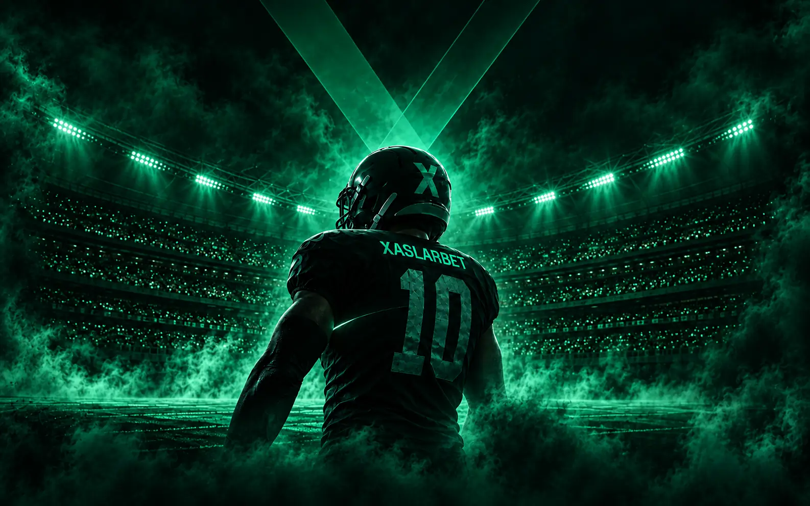 Xaslarbet: AI sports predictions, a player in a floodlit stadium