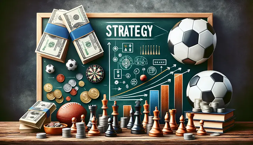 n engaging and informative image featuring elements like a strategic game plan on a chalkboard, chess pieces symbolizing strategy, stacks of money,