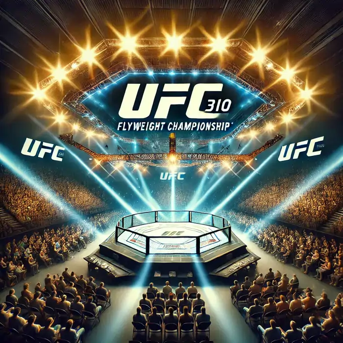 The iconic UFC octagon set for the Flyweight Championship at UFC 310, highlighting the electrifying atmosphere of the event.