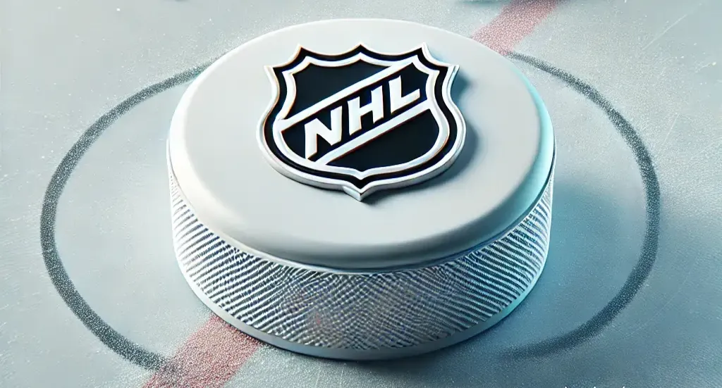 Minimalist NHL-themed image featuring a clean and modern hockey puck resting on an ice rink with subtle skate marks, symbolizing the NHL Lineup Optimizer. The background is a gradient of white and light blue, evoking a frosty and dynamic feel. Subtle hockey symbols, such as sticks and goal nets, enhance the composition, emphasizing the sport and the optimizer tool.