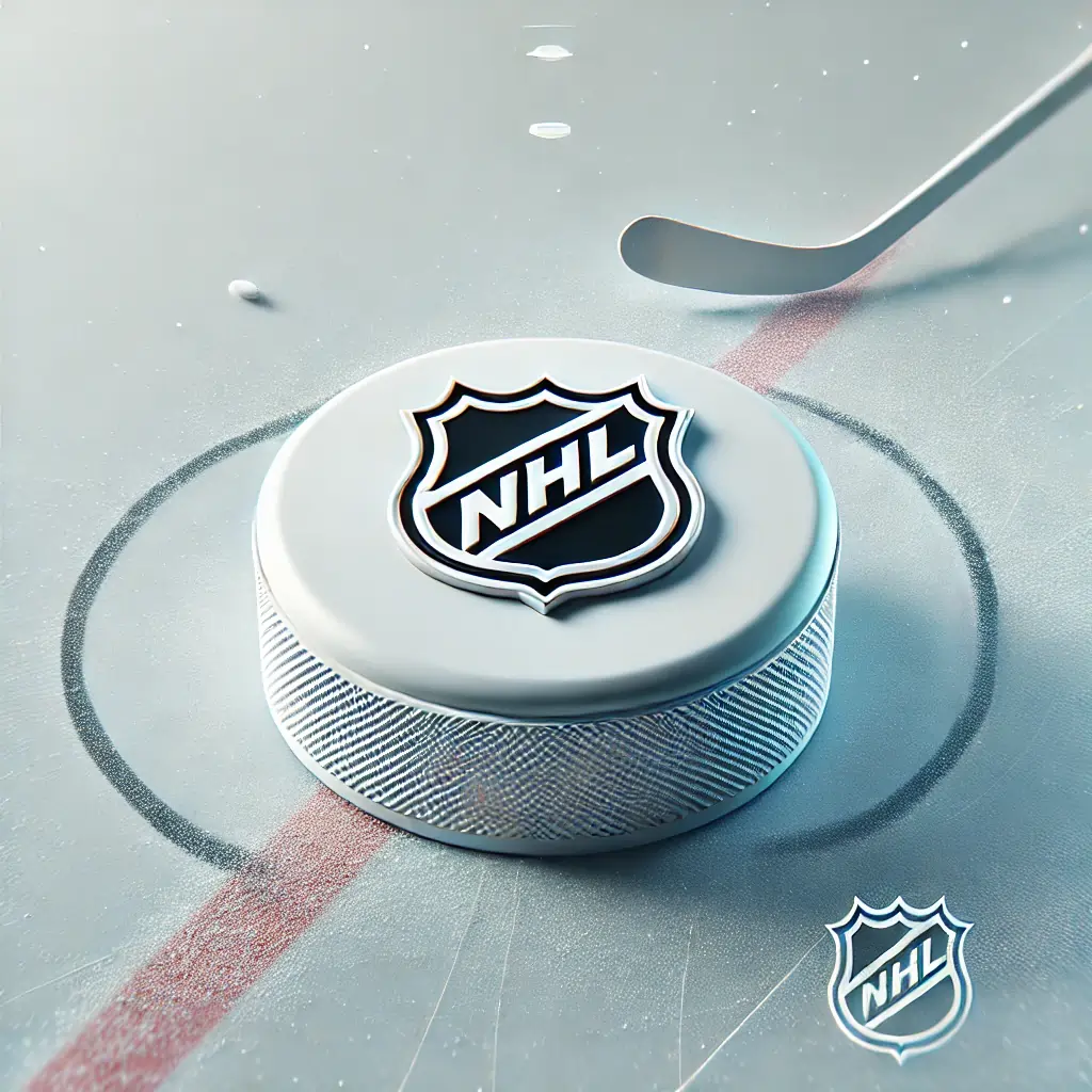 A sleek NHL-inspired image representing the NHL Lineup Optimizer, showcasing a hockey puck on an ice rink with a frosty background.