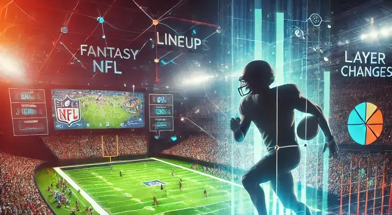 Can You Pick Up Players Mid Game in Fantasy NFL? A vibrant Fantasy NFL dashboard displaying player statistics, lineup changes, and analytics graphs on a futuristic interface. A football stadium under bright lights is visible in the background, with cheering fans and a player silhouette in action.